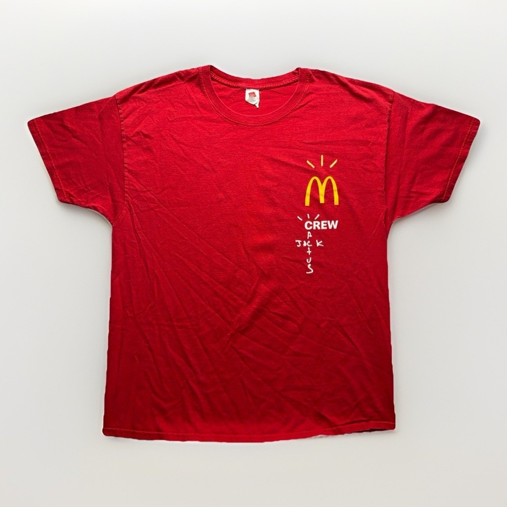 McDonalds Cactus Jack Travis Scott Crew Employee Shirt Mens XLarge Red Promo Tee